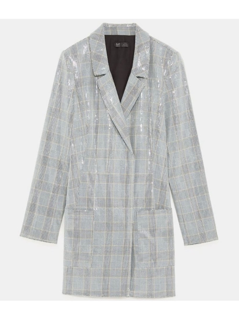 Zara Silver Sequin Plaid Long Blazer S
